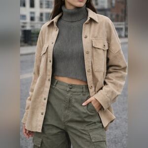 NWT Cider Ribbed Sleeveless Turtleneck Asymmetrical Crop Top | Gray Size Large